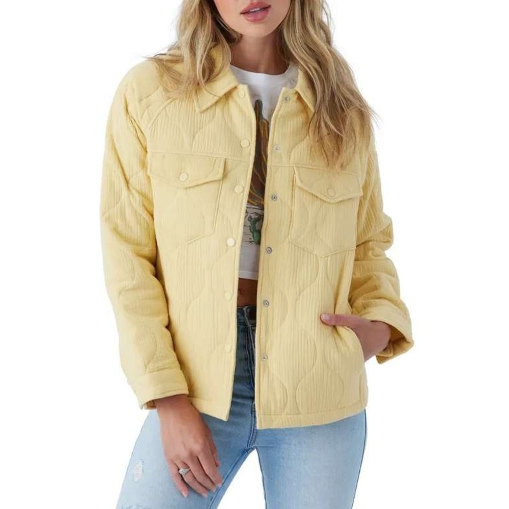 O'Neill Emet Quilted Snap-Front Jacket Long Sleeve Textured Gauze Yellow Small